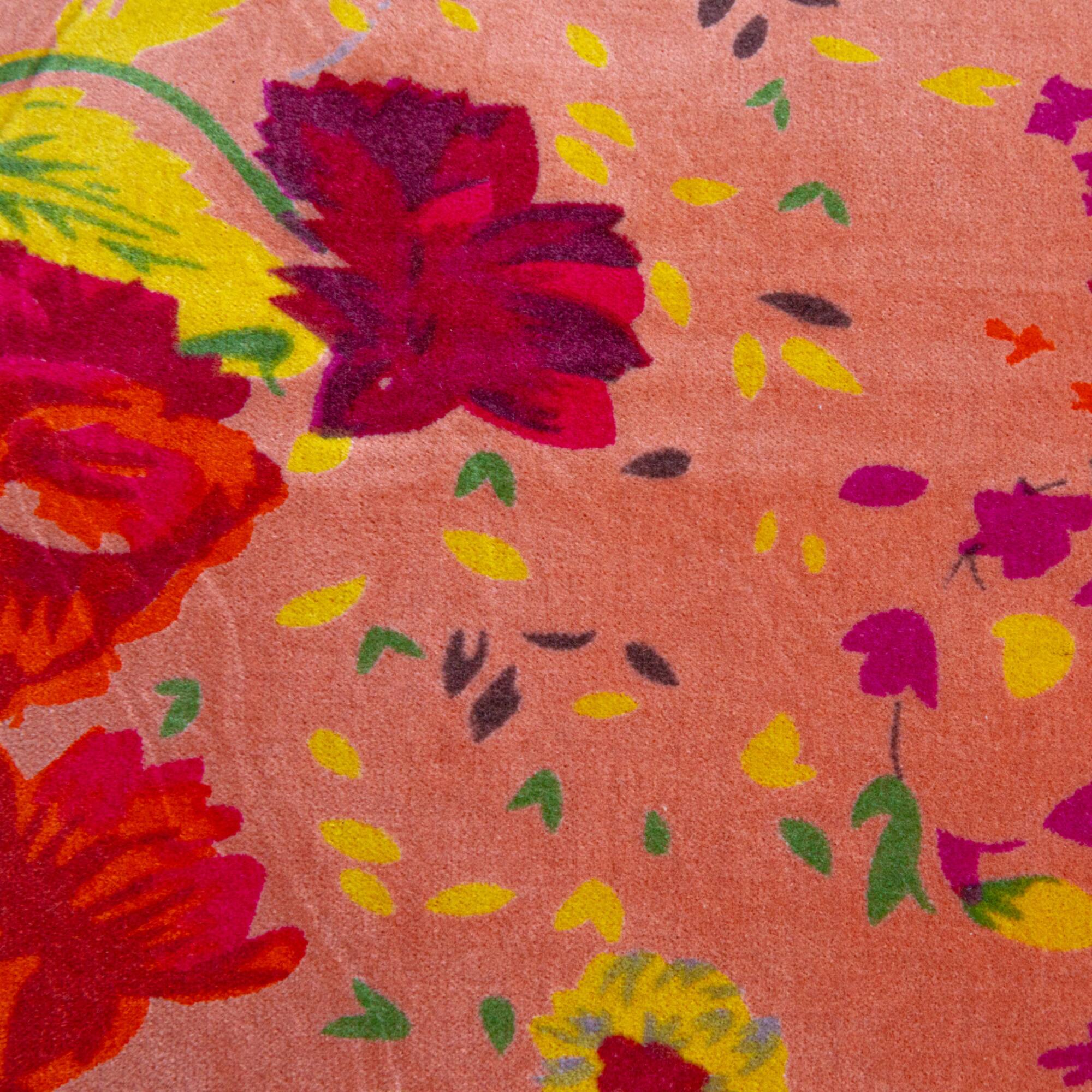 Hello Honey® Red Floral Printed Chambray Back & Ruffle Cotton Velvet Pillow